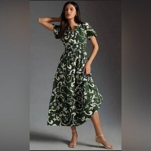 Anthropologie Somerset Maxi Dress, Hunter Green Pattern, Size Small